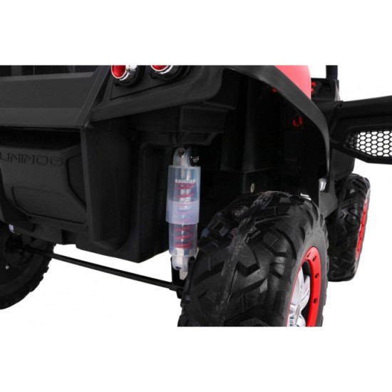 JOKO Elektrické autíčko Mercedes BENZ UNIMOG 4x4, penové kolesá, kožené sedadlo, FM rádio, červené