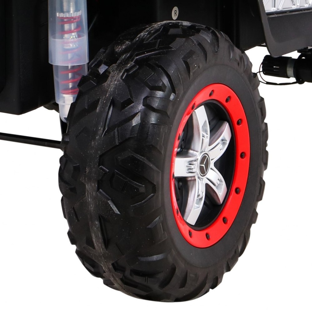 JOKO Elektrické autíčko Mercedes BENZ UNIMOG 4x4, penové kolesá, kožené sedadlo, FM rádio, červené