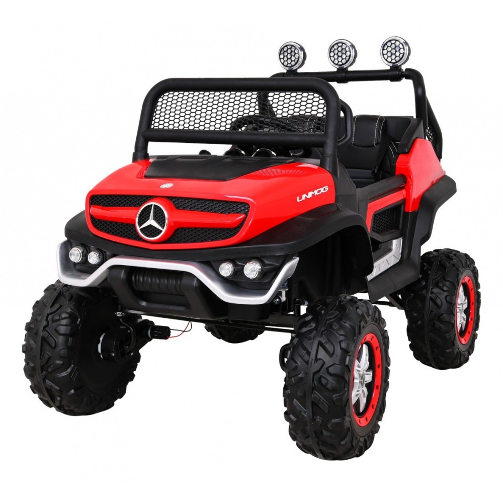 JOKO Elektrické autíčko Mercedes Benz Unimog 4x4, penové kolesá, kožené sedadlo, červené