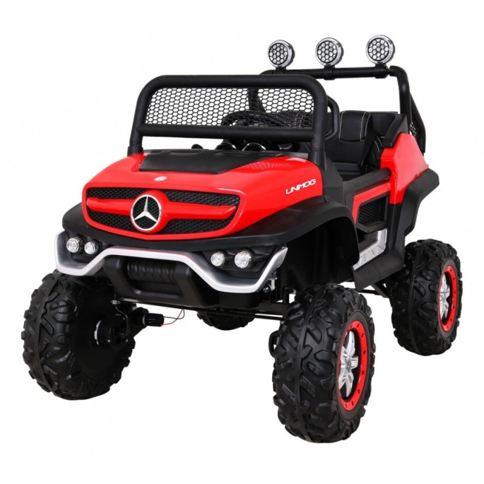 JOKO Elektrické autíčko Mercedes Benz Unimog 4x4, penové kolesá, kožené sedadlo, červené