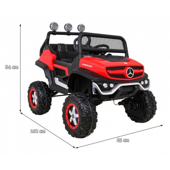 JOKO Elektrické autíčko Mercedes Benz Unimog 4x4, penové kolesá, kožené sedadlo, červené