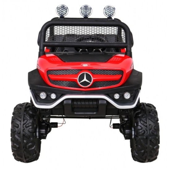 JOKO Elektrické autíčko Mercedes Benz Unimog 4x4, penové kolesá, kožené sedadlo, červené