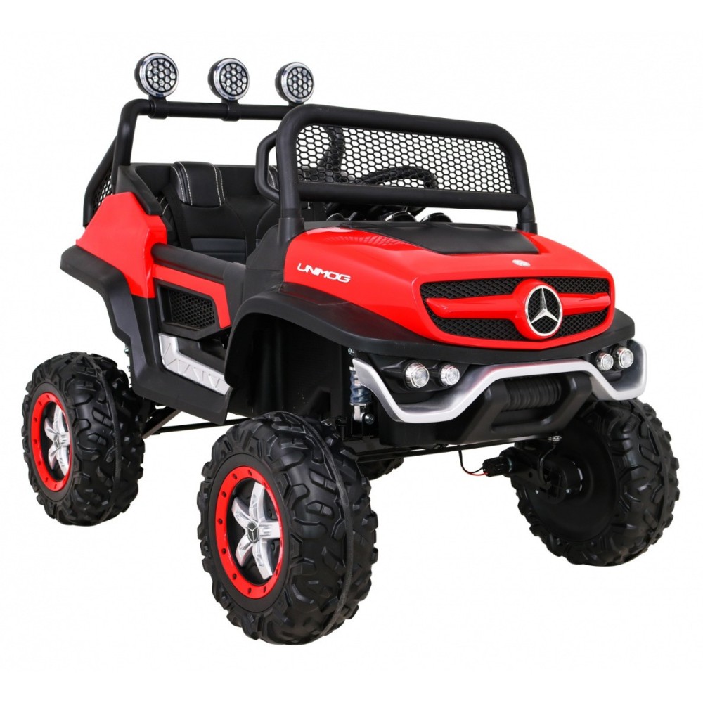 JOKO Elektrické autíčko Mercedes Benz Unimog 4x4, penové kolesá, kožené sedadlo, červené