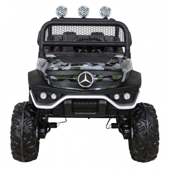 JOKO Elektrické autíčko Mercedes Benz Unimog 4x4, penové kolesá, kožené sedadlo, maskáčové