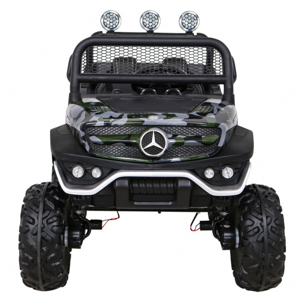 JOKO Elektrické autíčko Mercedes Benz Unimog 4x4, penové kolesá, kožené sedadlo, maskáčové