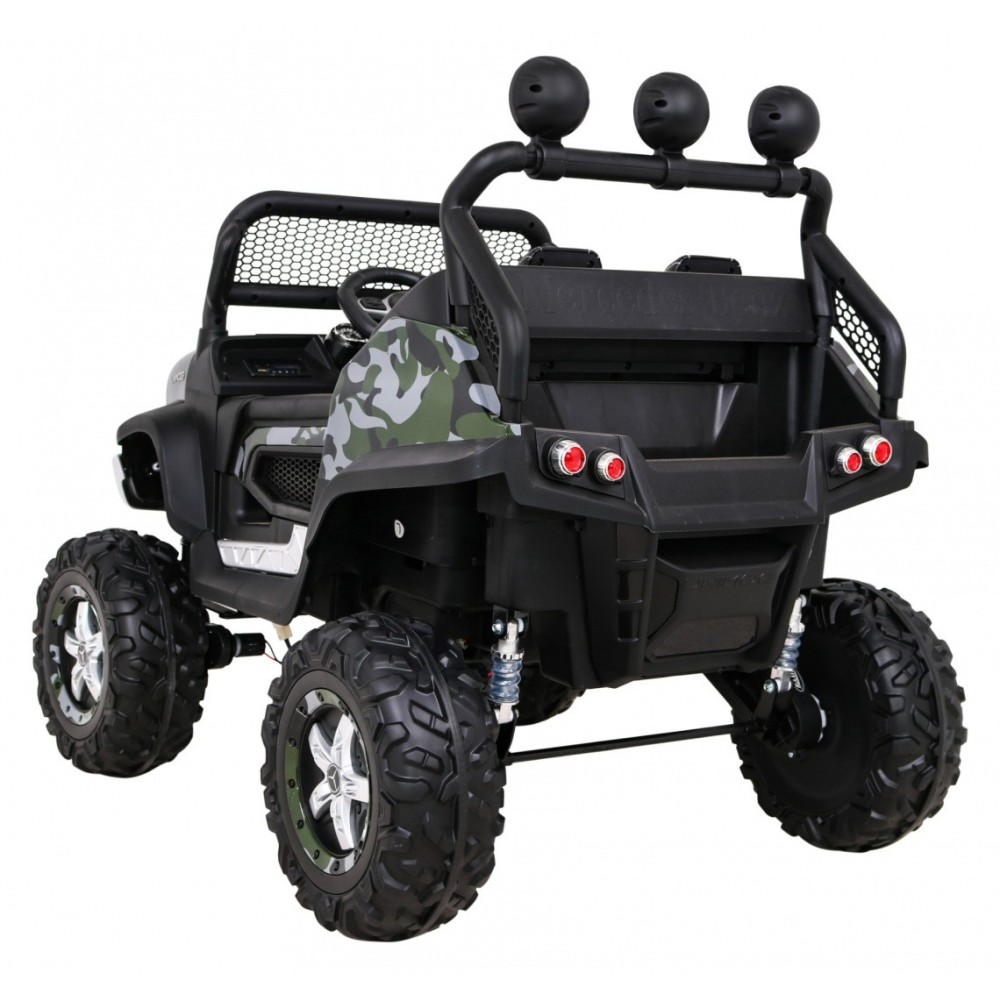 JOKO Elektrické autíčko Mercedes Benz Unimog 4x4, penové kolesá, kožené sedadlo, maskáčové