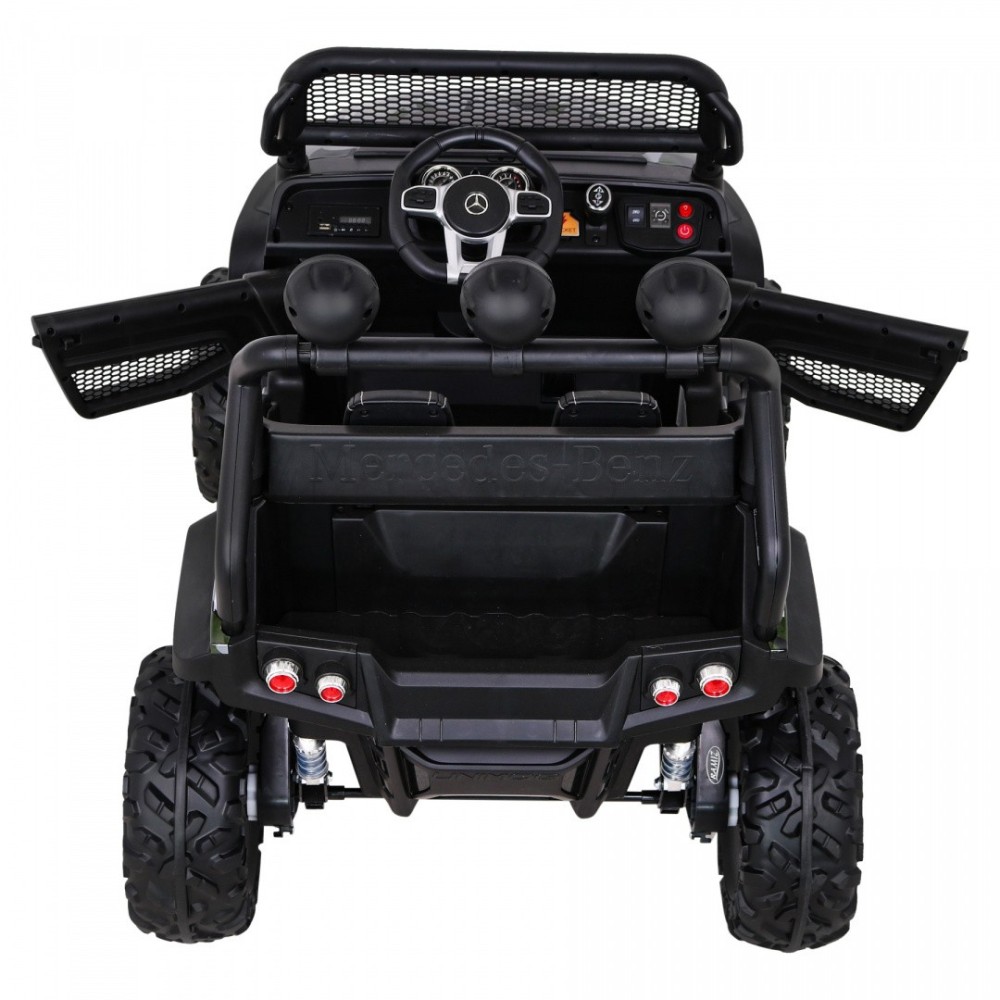 JOKO Elektrické autíčko Mercedes Benz Unimog 4x4, penové kolesá, kožené sedadlo, maskáčové