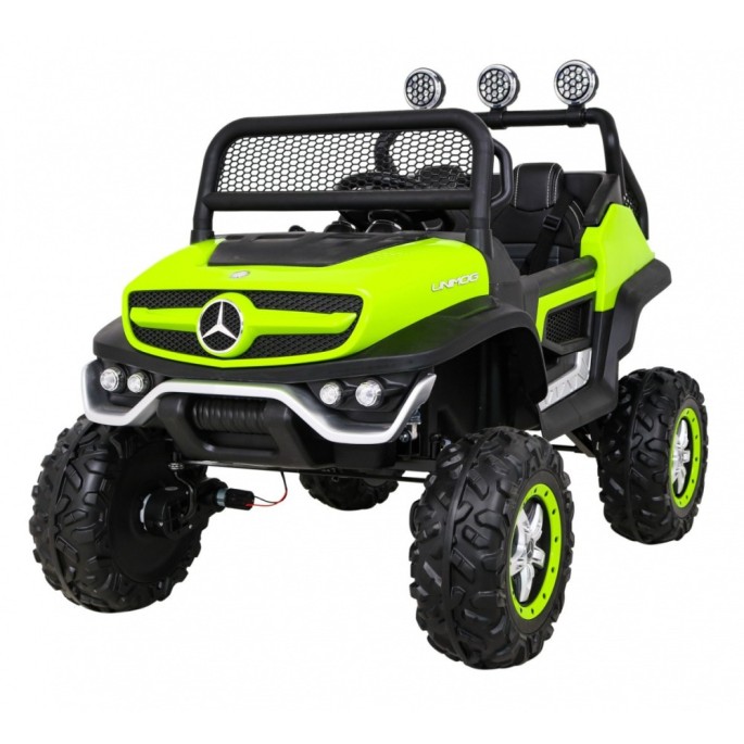 JOKO Elektrické autíčko Mercedes Benz Unimog 4x4, penové kolesá, kožené sedadlo, zelené