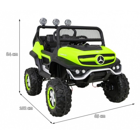 JOKO Elektrické autíčko Mercedes Benz Unimog 4x4, penové kolesá, kožené sedadlo, zelené