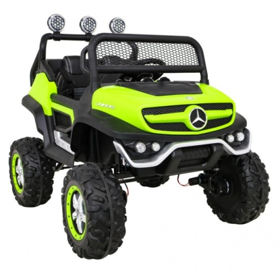 JOKO Elektrické autíčko Mercedes Benz Unimog 4x4, penové kolesá, kožené sedadlo, zelené