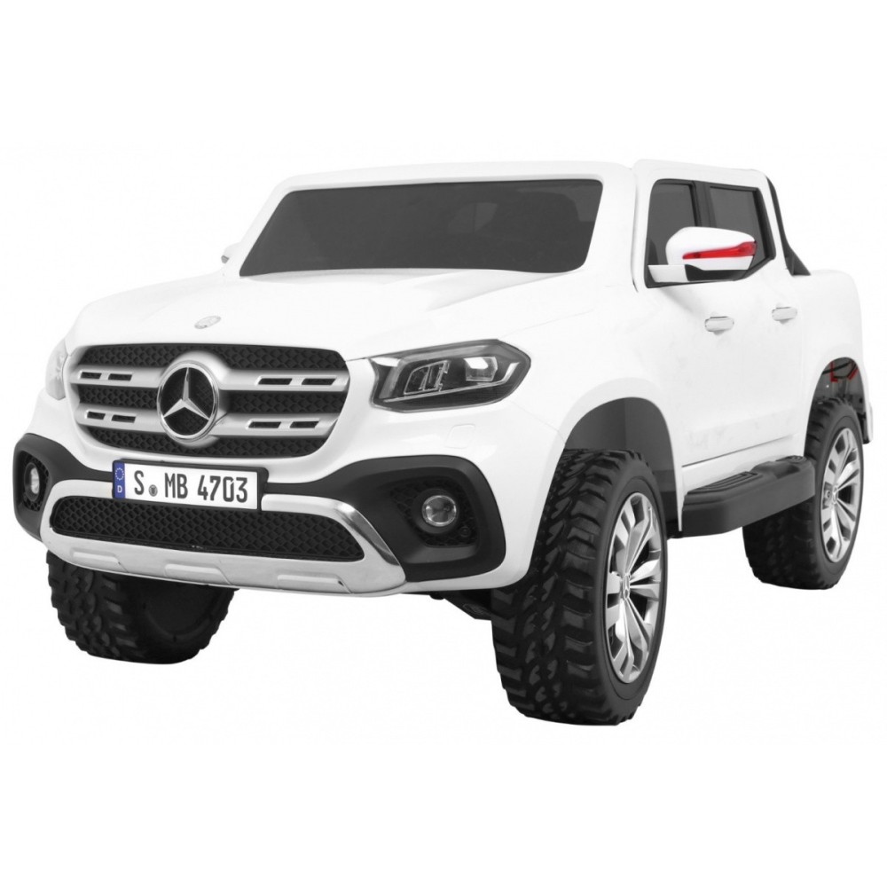 JOKO Elektrické autíčko Mercedes Benz X-Class, MP4 LCD panel, dvojmiestne, penové kolesá, kožené sedadlo, nosnosť 50kg, biele