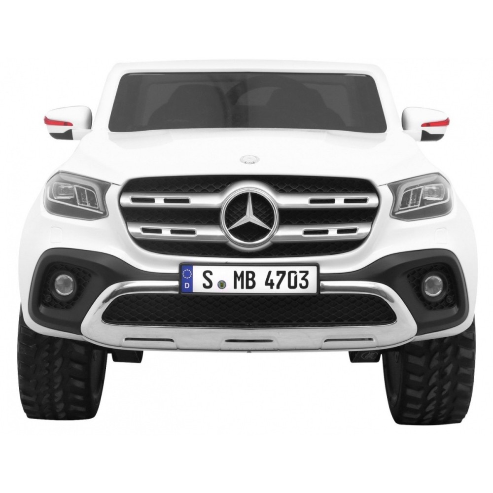 JOKO Elektrické autíčko Mercedes Benz X-Class, MP4 LCD panel, dvojmiestne, penové kolesá, kožené sedadlo, nosnosť 50kg, biele