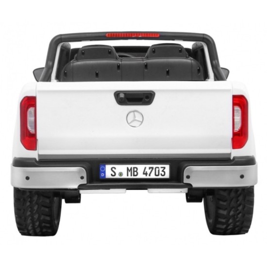 JOKO Elektrické autíčko Mercedes Benz X-Class, MP4 LCD panel, dvojmiestne, penové kolesá, kožené sedadlo, nosnosť 50kg, biele