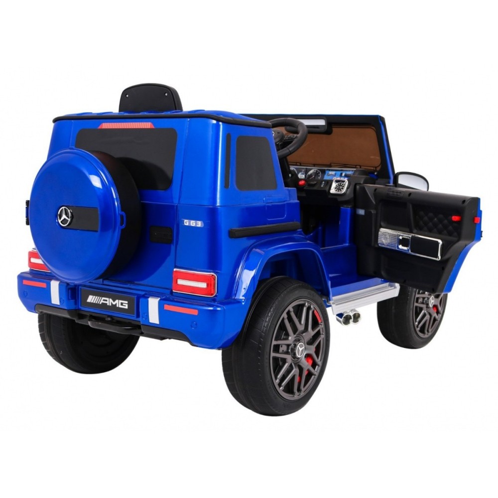 JOKO Elektrické autíčko Mercedes G63, Lakované, kožené sedadlo, penové kolesá, USB, MP3, modré