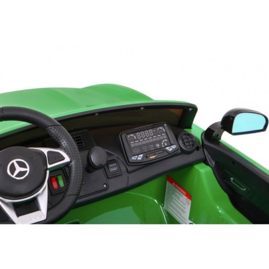 JOKO Elektrické autíčko Mercedes-Benz GT R 4x4, LAKOVANÉ, Dvojmiestne, Penové kolesá, kožené sedadlo, FM rádio, zelené