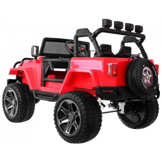 JOKO Elektrické autíčko Jeep Monster 4x4, penové kolesá, kožené sedadlo, USB, nosnosť 40kg + Batoh, červené
