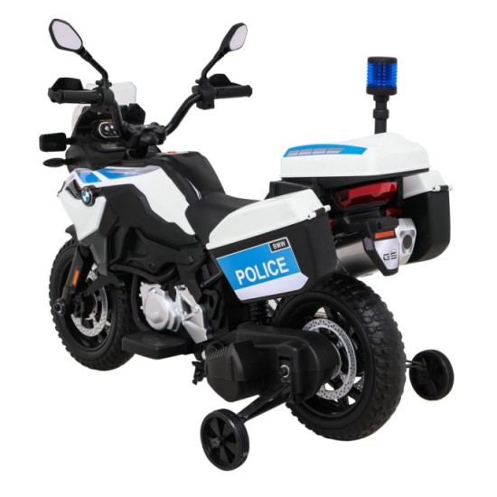 JOKO Elektrická Motorka BMW F850 GS Polícia, penové kolesá, modrý maják, zvuky sirény, policajná