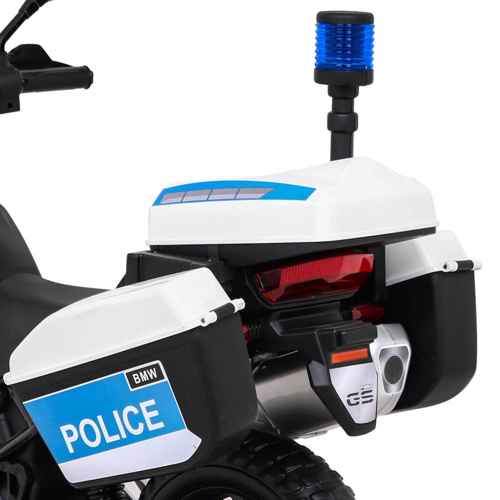 JOKO Elektrická Motorka BMW F850 GS Polícia, penové kolesá, modrý maják, zvuky sirény, policajná