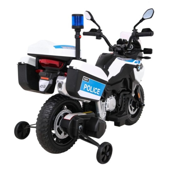 JOKO Elektrická Motorka BMW F850 GS Polícia, penové kolesá, modrý maják, zvuky sirény, policajná