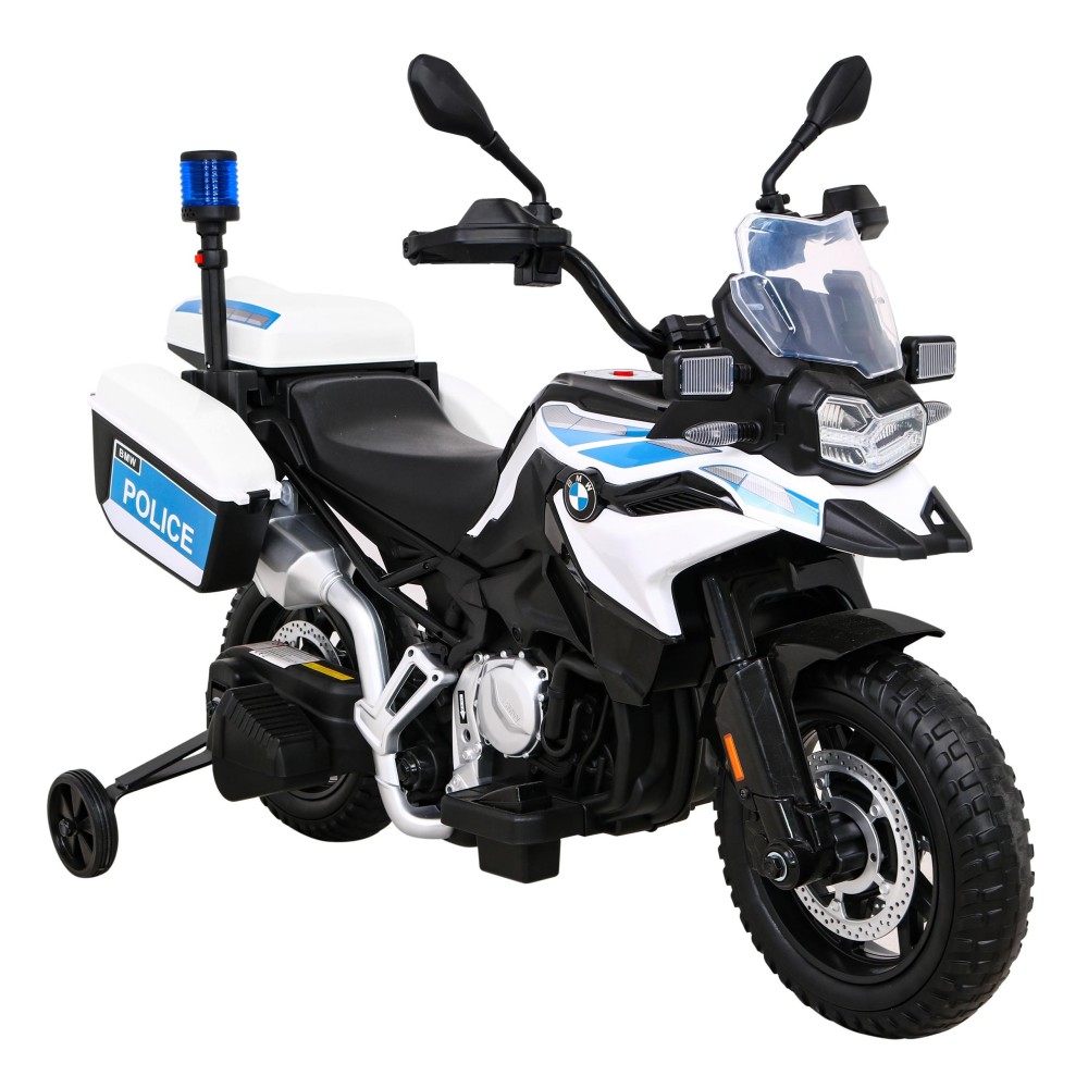 JOKO Elektrická Motorka BMW F850 GS Polícia, penové kolesá, modrý maják, zvuky sirény, policajná