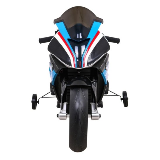 JOKO Elektrická motorka BMW HP4 121cm, penové kolesá, kožené sedadlo, modrá