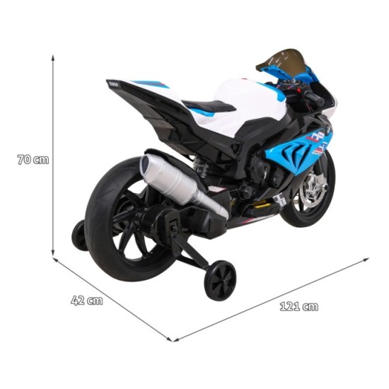 JOKO Elektrická motorka BMW HP4 121cm, penové kolesá, kožené sedadlo, modrá