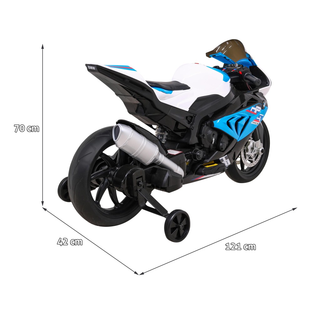 JOKO Elektrická motorka BMW HP4 121cm, penové kolesá, kožené sedadlo, modrá