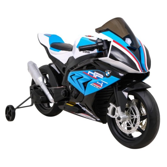JOKO Elektrická motorka BMW HP4 121cm, penové kolesá, kožené sedadlo, modrá