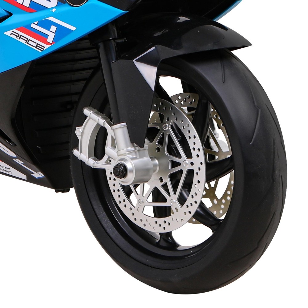 JOKO Elektrická motorka BMW HP4 121cm, penové kolesá, kožené sedadlo, modrá