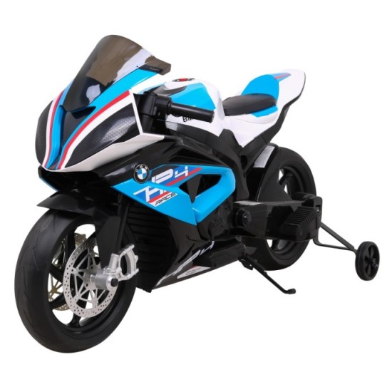 JOKO Elektrická motorka BMW HP4 121cm, penové kolesá, kožené sedadlo, modrá