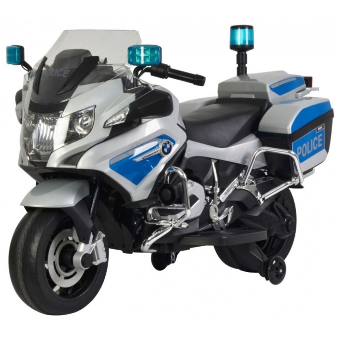 JOKO Elektrická Motorka BMW Polícia, penové kolesá. Led Svetlá + Majáky, strieborná