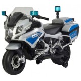 JOKO Elektrická Motorka BMW Polícia, penové kolesá. Led Svetlá + Majáky, strieborná