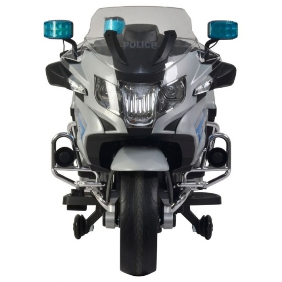 JOKO Elektrická Motorka BMW Polícia, penové kolesá. Led Svetlá + Majáky, strieborná