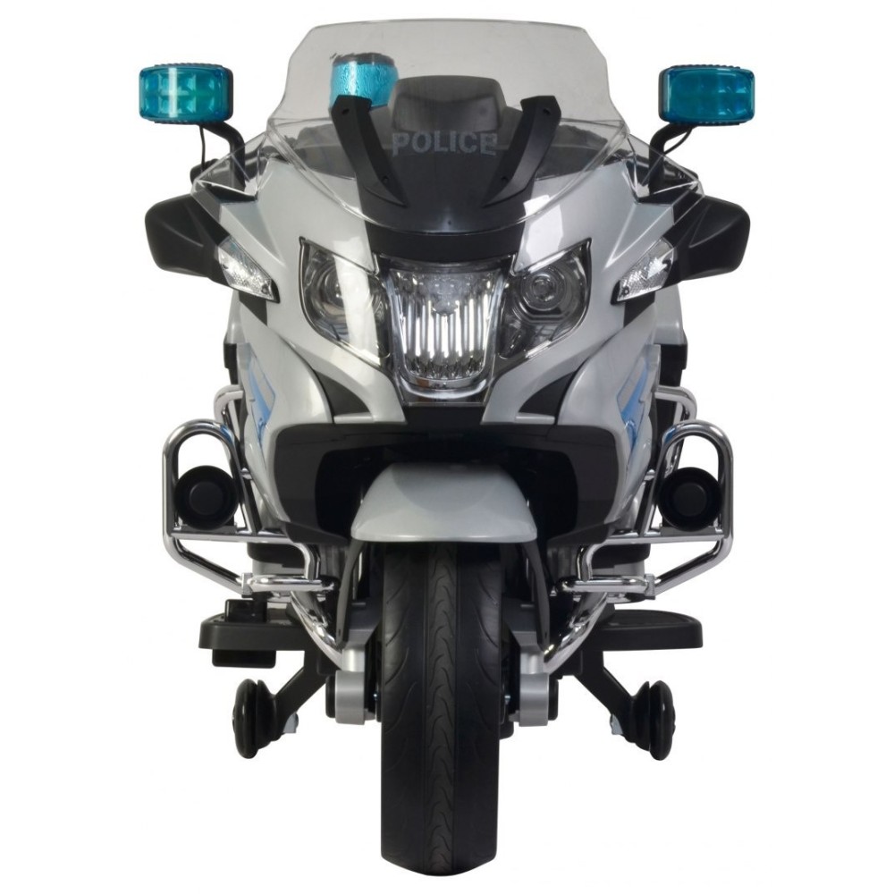 JOKO Elektrická Motorka BMW Polícia, penové kolesá. Led Svetlá + Majáky, strieborná
