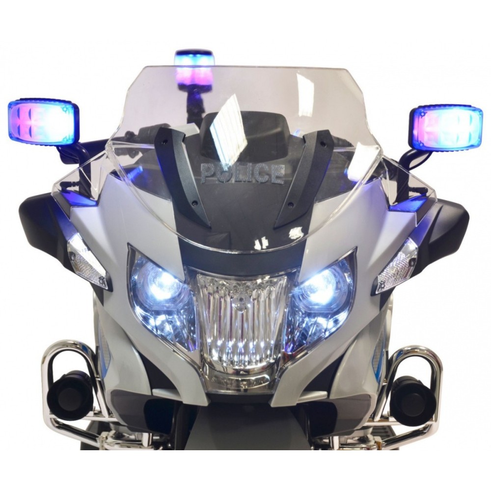 JOKO Elektrická Motorka BMW Polícia, penové kolesá. Led Svetlá + Majáky, strieborná