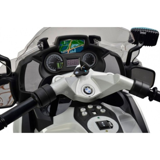 JOKO Elektrická Motorka BMW Polícia, penové kolesá. Led Svetlá + Majáky, strieborná