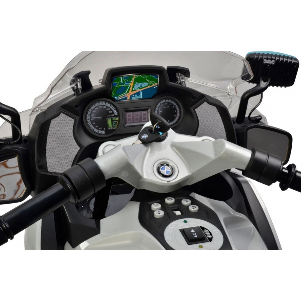 JOKO Elektrická Motorka BMW Polícia, penové kolesá. Led Svetlá + Majáky, strieborná