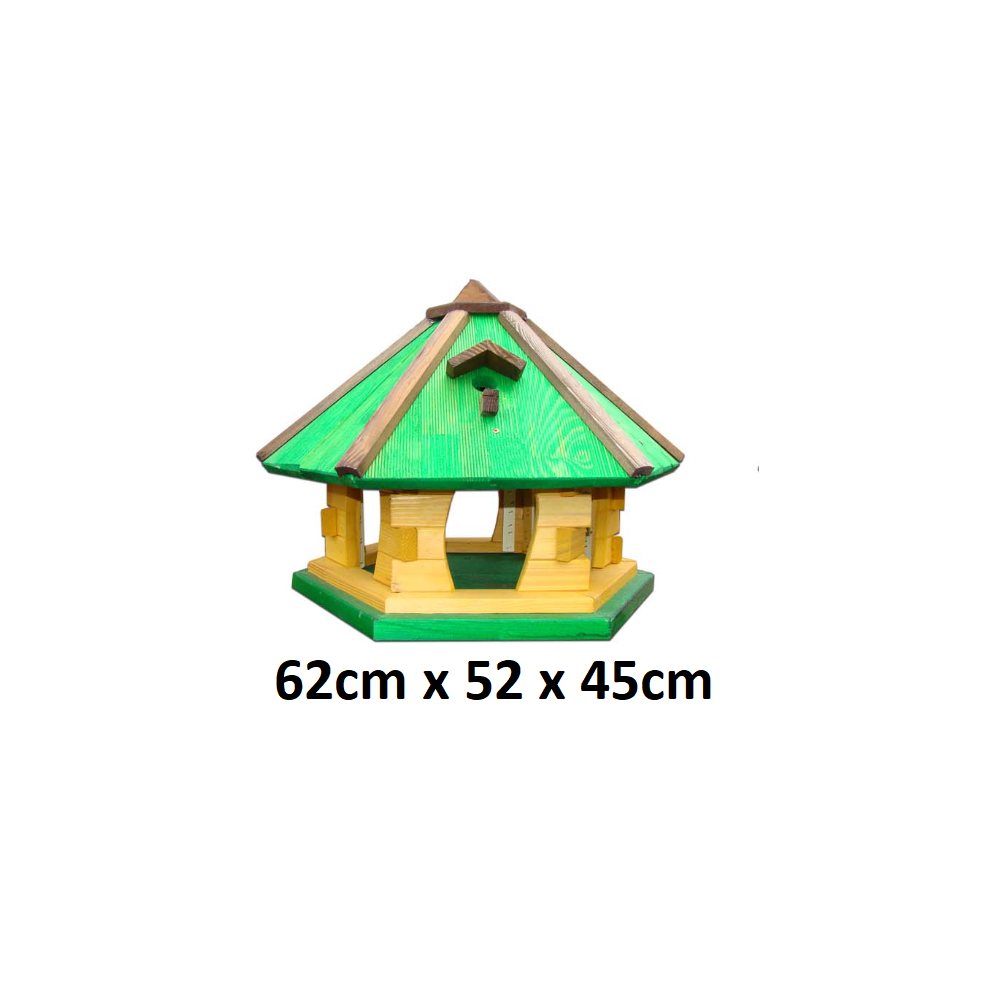 MKSTOR Drevené kŕmitko pre vtáky 62cmx52x45cm, vtáčia búdka, zelená