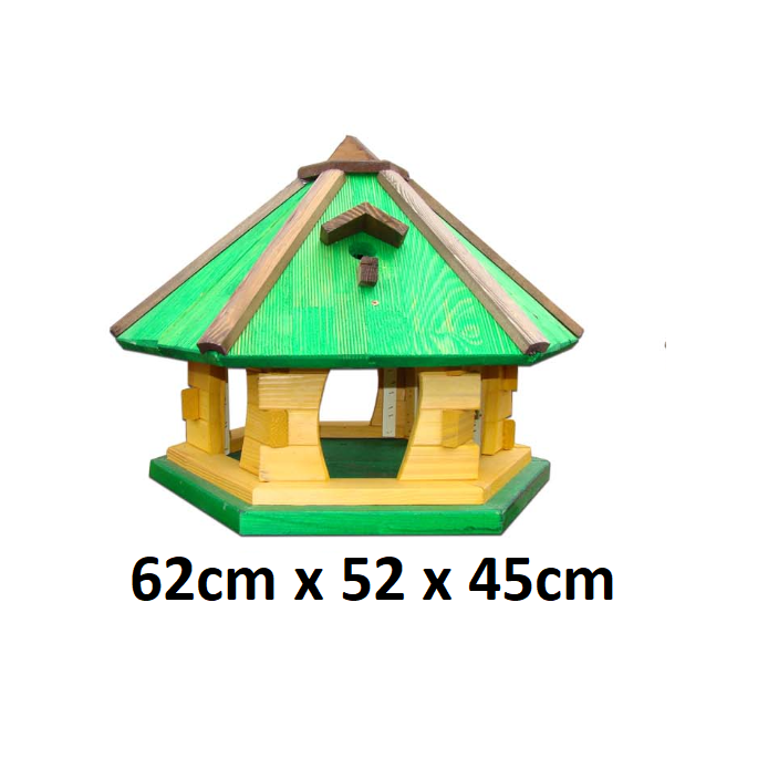 MKSTOR Drevené kŕmitko pre vtáky 62cmx52x45cm, vtáčia búdka, zelená