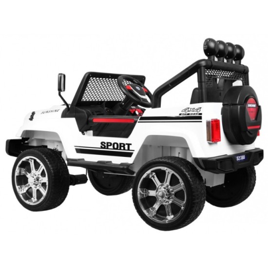 JOKO Elektrické autičko Jeep Raptor 4x4, penové kolesá, USB, FM rádio, kožené sedadlo, biele