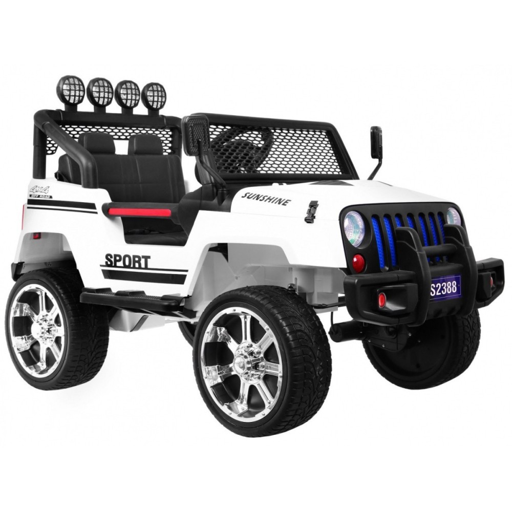 JOKO Elektrické autičko Jeep Raptor 4x4, penové kolesá, USB, FM rádio, kožené sedadlo, biele