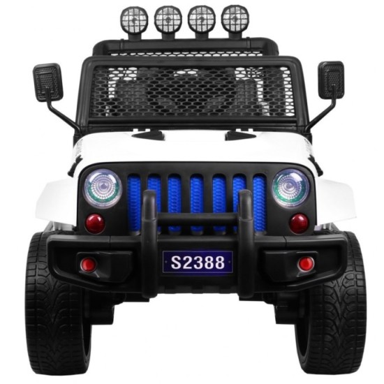 JOKO Elektrické autičko Jeep Raptor 4x4, penové kolesá, USB, FM rádio, kožené sedadlo, biele