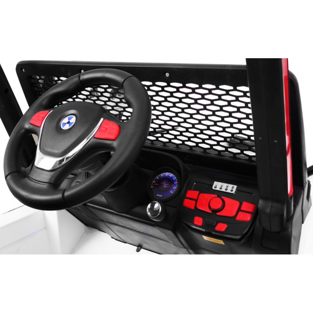 JOKO Elektrické autičko Jeep Raptor 4x4, penové kolesá, USB, FM rádio, kožené sedadlo, biele