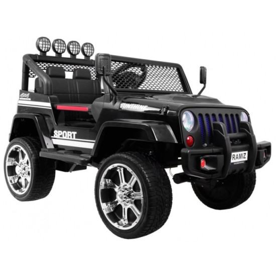 JOKO Elektrické autičko Jeep Raptor 4x4, penové kolesá, USB, FM rádio, kožené sedadlo, čierne