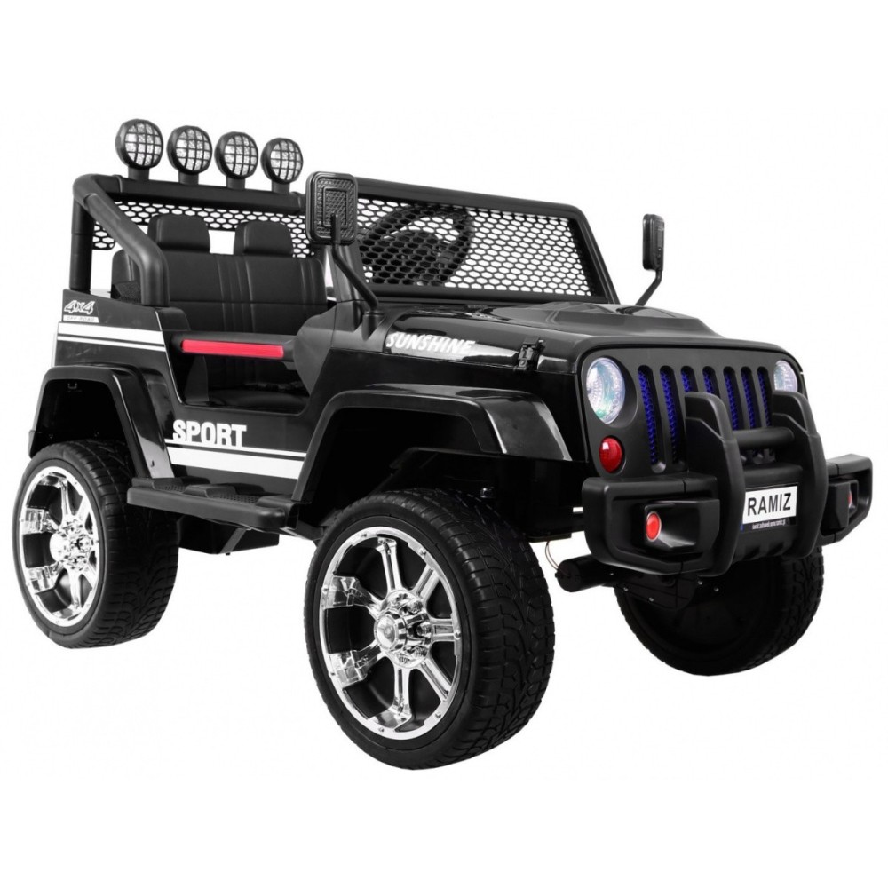 JOKO Elektrické autičko Jeep Raptor 4x4, penové kolesá, USB, FM rádio, kožené sedadlo, čierne