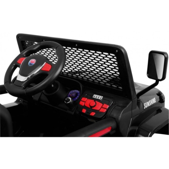JOKO Elektrické autičko Jeep Raptor 4x4, penové kolesá, USB, FM rádio, kožené sedadlo, čierne