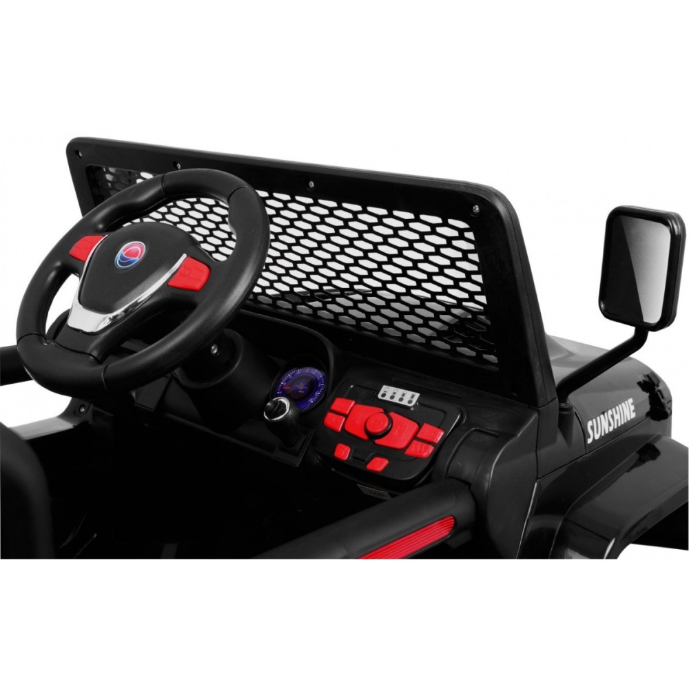 JOKO Elektrické autičko Jeep Raptor 4x4, penové kolesá, USB, FM rádio, kožené sedadlo, čierne