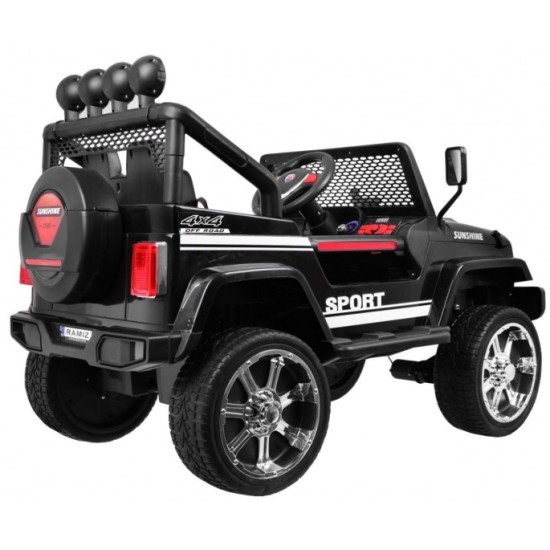 JOKO Elektrické autičko Jeep Raptor 4x4, penové kolesá, USB, FM rádio, kožené sedadlo, čierne