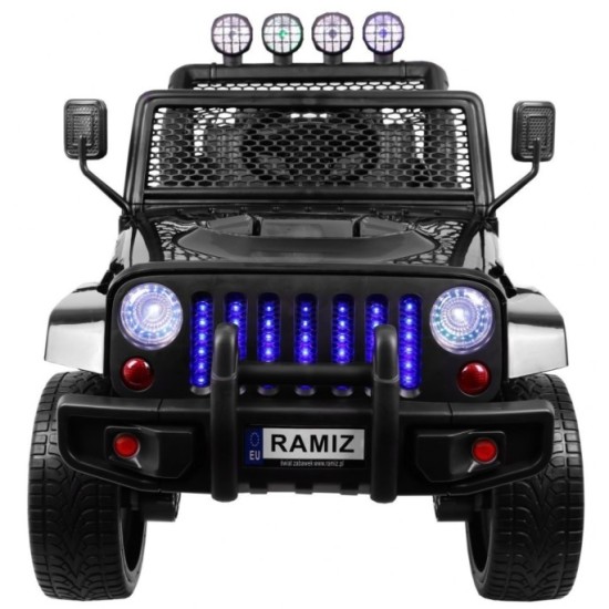JOKO Elektrické autičko Jeep Raptor 4x4, penové kolesá, USB, FM rádio, kožené sedadlo, čierne