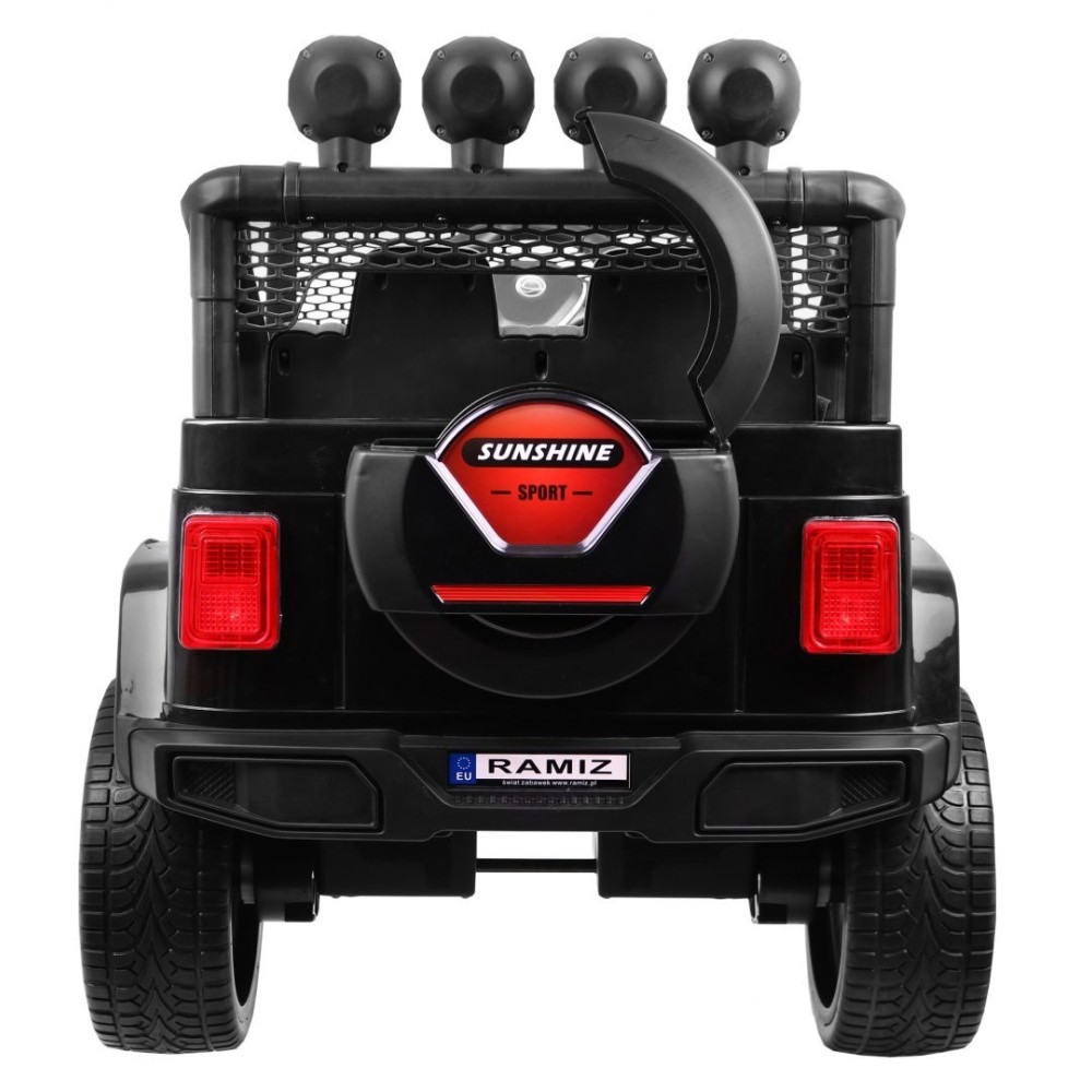 JOKO Elektrické autičko Jeep Raptor 4x4, penové kolesá, USB, FM rádio, kožené sedadlo, čierne